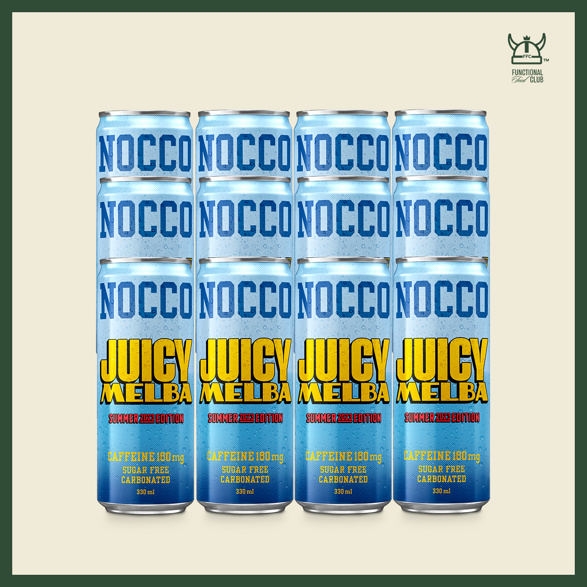 NOCCO BCAA Multi-vitamins Performance Drink - JUICY MELBA (Caffeinated) 12 Cans