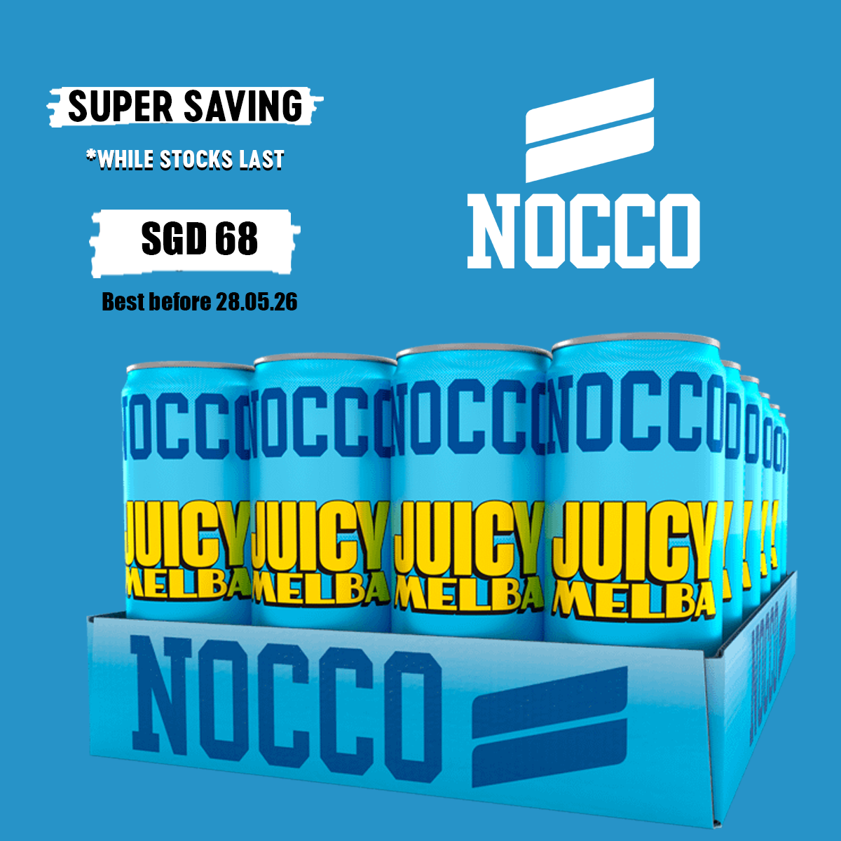 SUPER SAVING NOCCO BCAA Multi-vitamins Performance Drink - JUICY MELBA (Caffeinated) 24 Cans