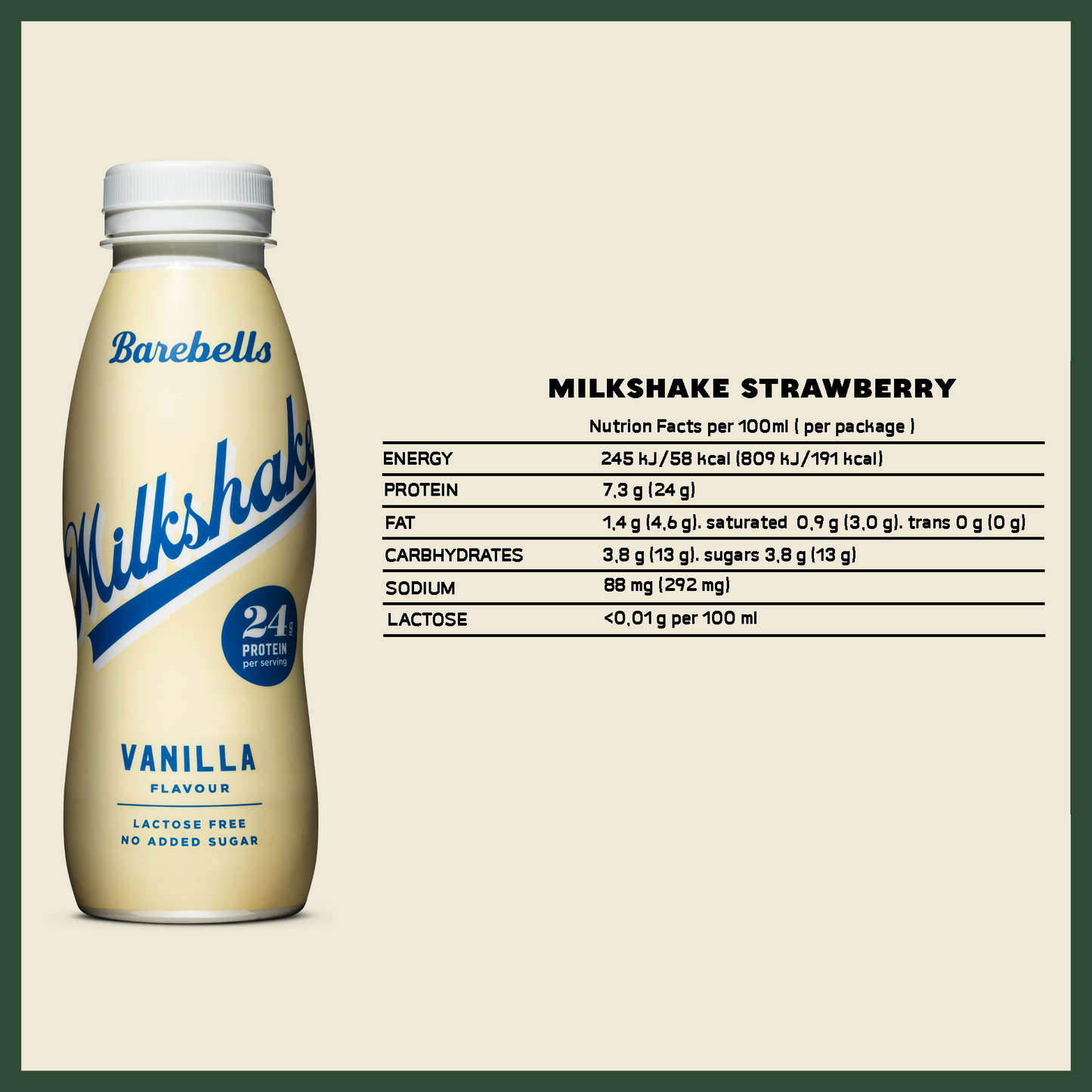 Barebells Lactose Free & No Added Sugar Milkshake- Vanilla ( 1 Carton = 8 Bottles )