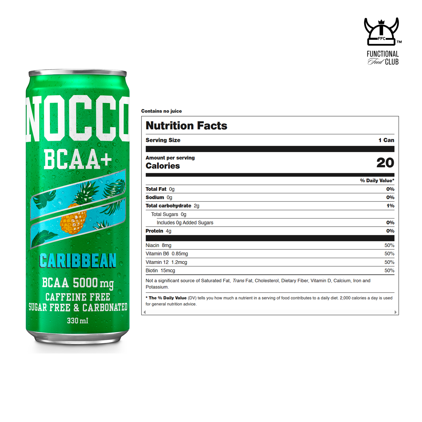 NOCCO BCAA Multi-vitamins Performance Drink - Caribbean ( Non-caffeinated) 3 Cans