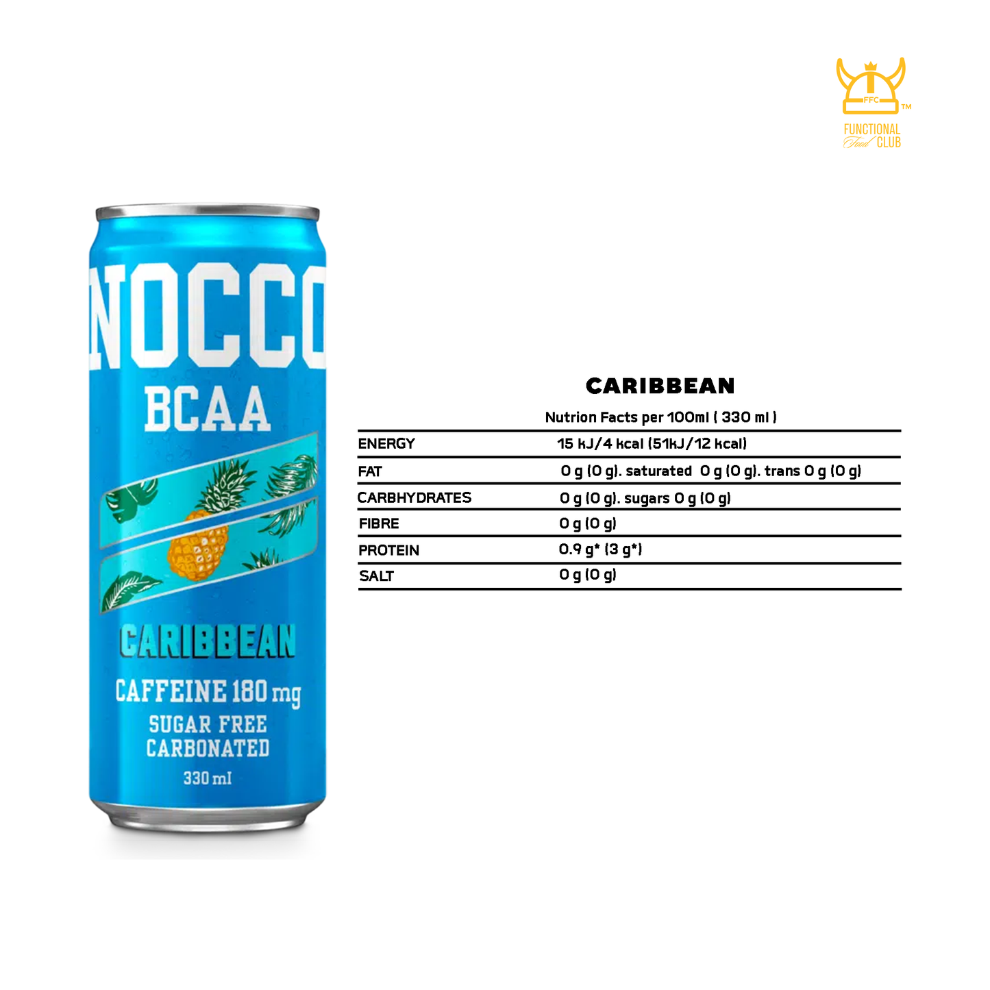 NOCCO BCAA Multi-vitamins Performance Drink - Caribbean (Caffeinated) 12 Cans