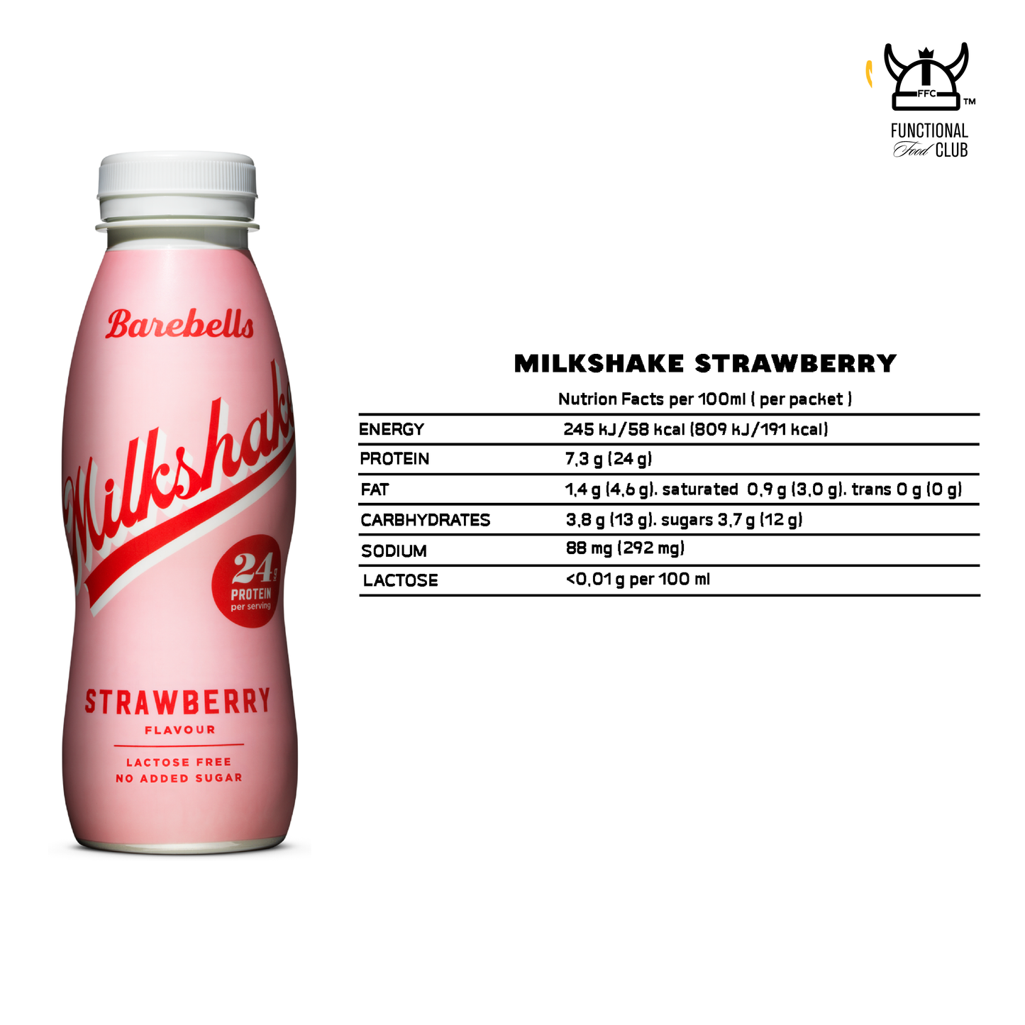 Barebells Lactose Free & No Added Sugar Milkshake - Mix - Vanilla, Chocolate, Strawberry & Banana (4 bottles)