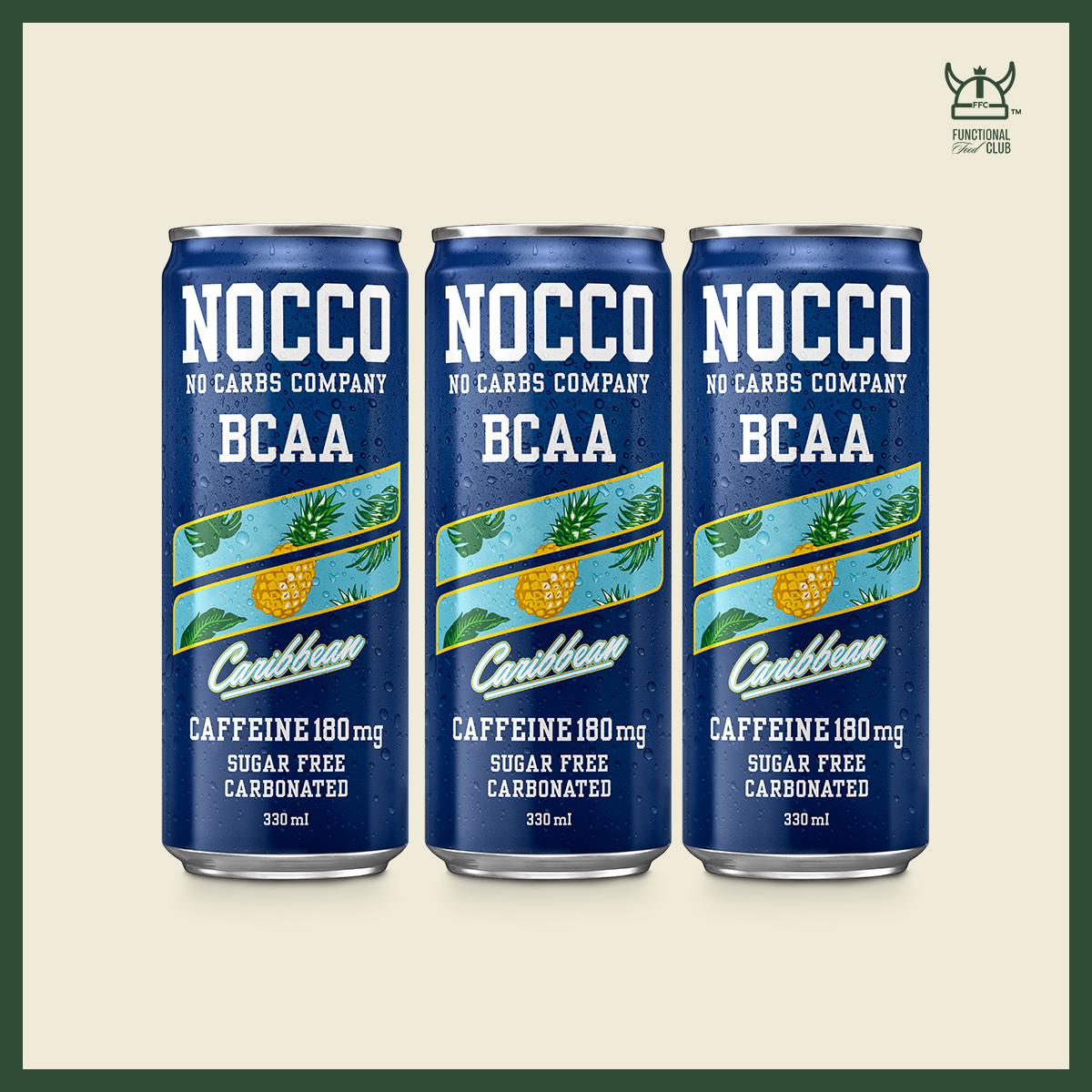 NOCCO BCAA Multi-vitamins Performance Drink - Caribbean (Caffeinated) 3 Cans