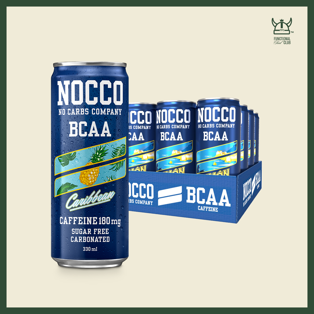 NOCCO BCAA Multi-vitamins Performance Drink- Caribbean (Caffeinated) 24 cans