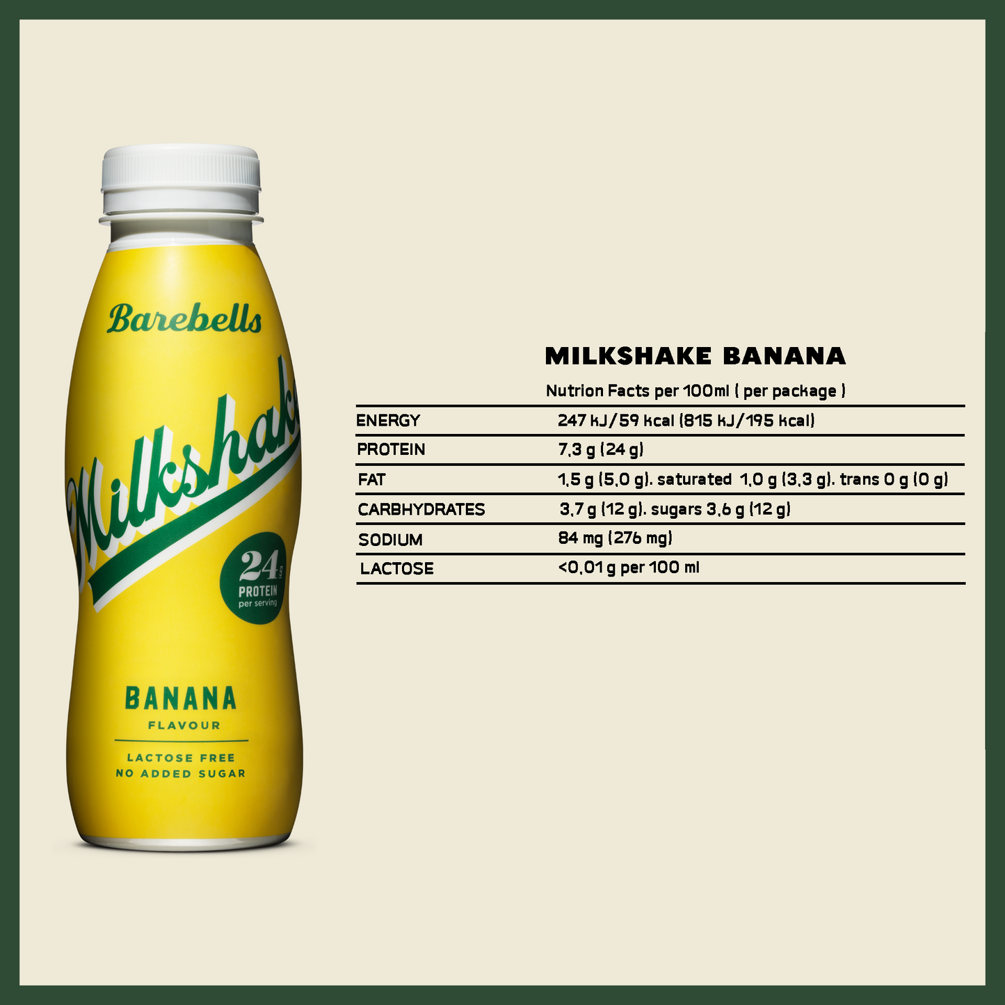 [Barebells] Lactose Free & No Added Sugar Milkshake -Banana (3 bottles)