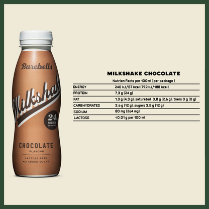 [Barebells] Lactose Free & No Added Sugar Milkshake- Chocolate (1 carton = 8 bottles)