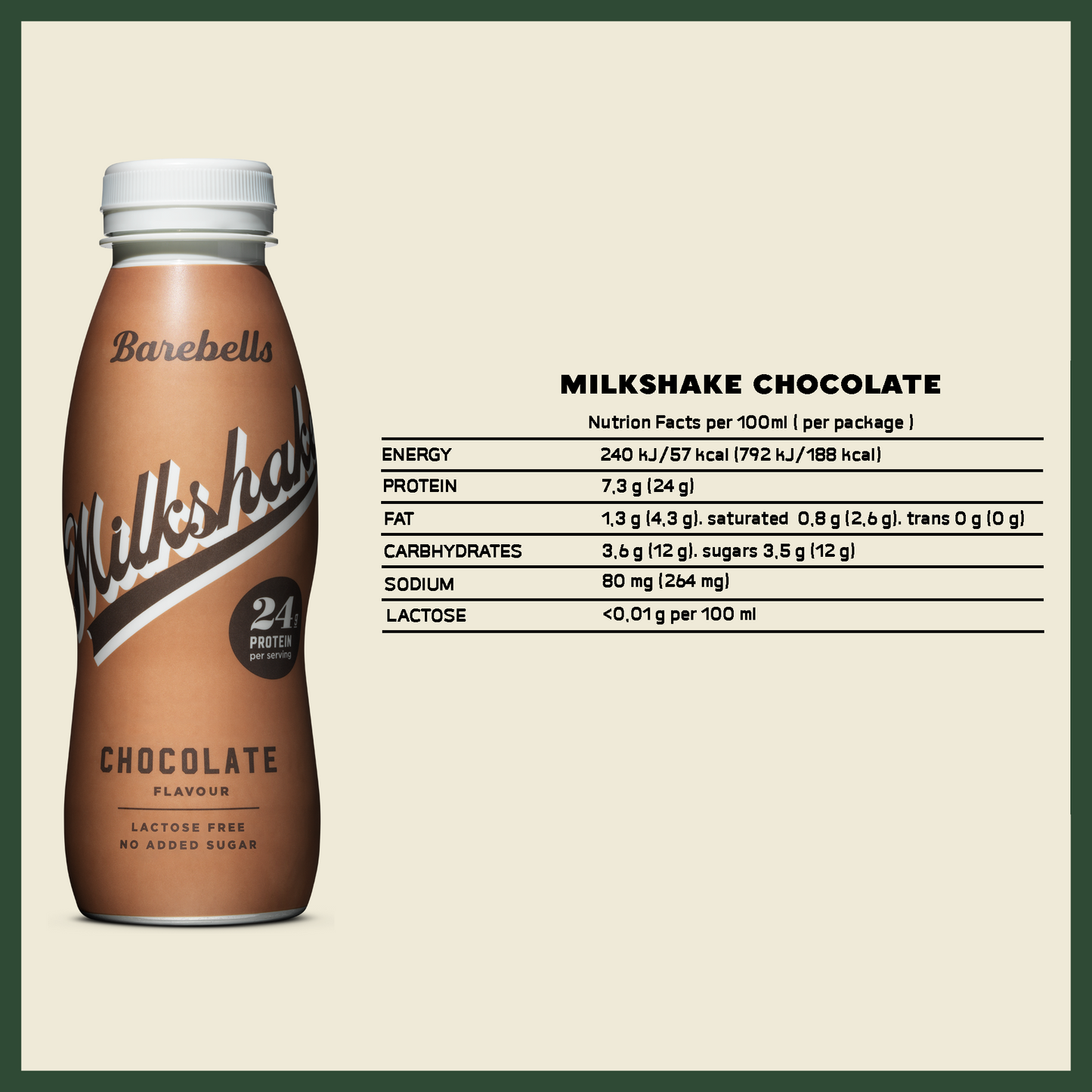 [Barebells] Lactose Free & No Added Sugar Milkshake -Chocolate (3 bottles)