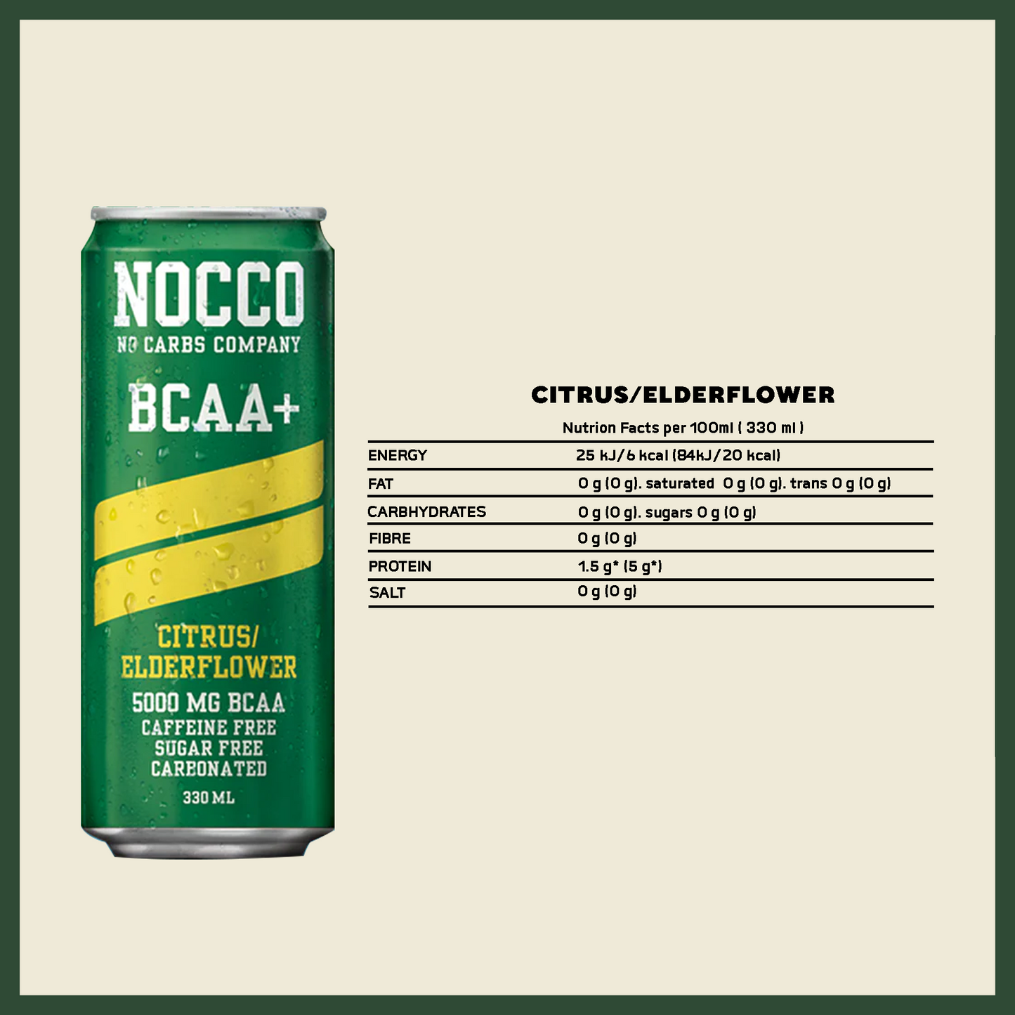 NOCCO BCAA Multi-vitamins Performance Drink - Citrus/ Elderflower ( Non-caffeinated) 24 Cans