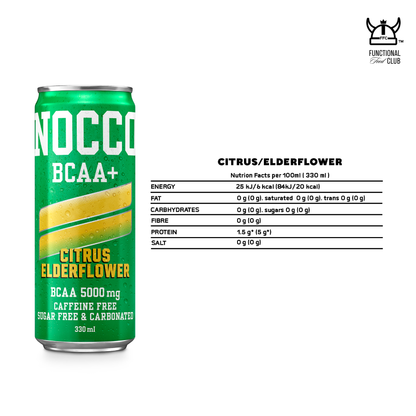 NOCCO BCAA Multi-vitamins Performance Drink - Citrus/ Elderflower ( Non-caffeinated) 24 Cans