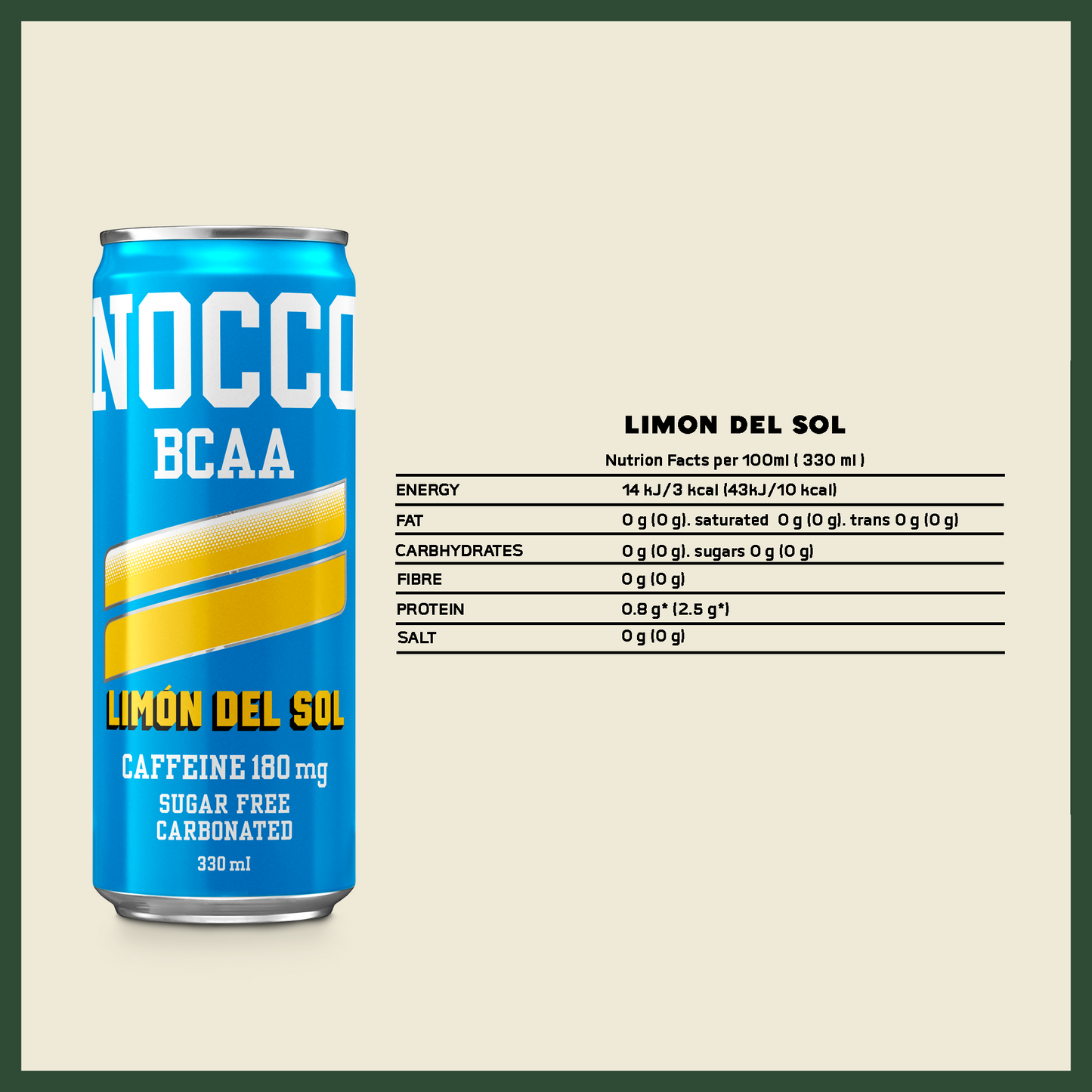 NOCCO BCAA Multi-vitamins Performance Drink - Limón Del Sol (Caffeinated) 12 Cans