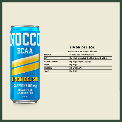 NOCCO BCAA Multi-vitamins Performance Drink - Limón Del Sol (Caffeinated) 6 Cans
