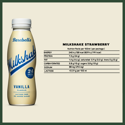 Barebells Lactose Free & No Added Sugar Milkshake- Vanilla ( 1 Carton = 8 Bottles )