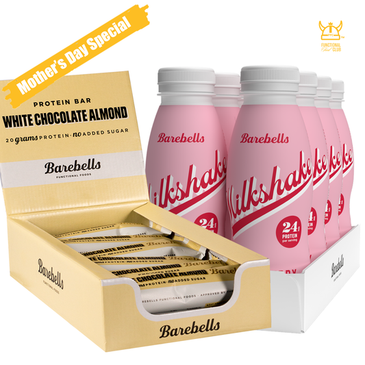 Barebells Mother's Day Special - White Chocolate Almond [1 box - 12 bars] + Strawberry Milkshake [1 carton - 8 btls]