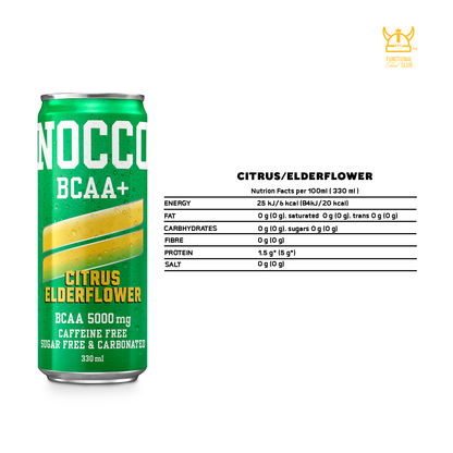 NOCCO BCAA Multi-vitamins Performance Drink - Citrus/ Elderflower ( Non-caffeinated) 3 Cans