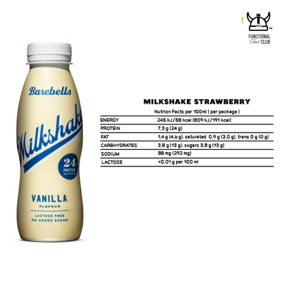 Barebells Lactose Free & No Added Sugar Milkshake- Vanilla ( 1 Carton = 8 Bottles )