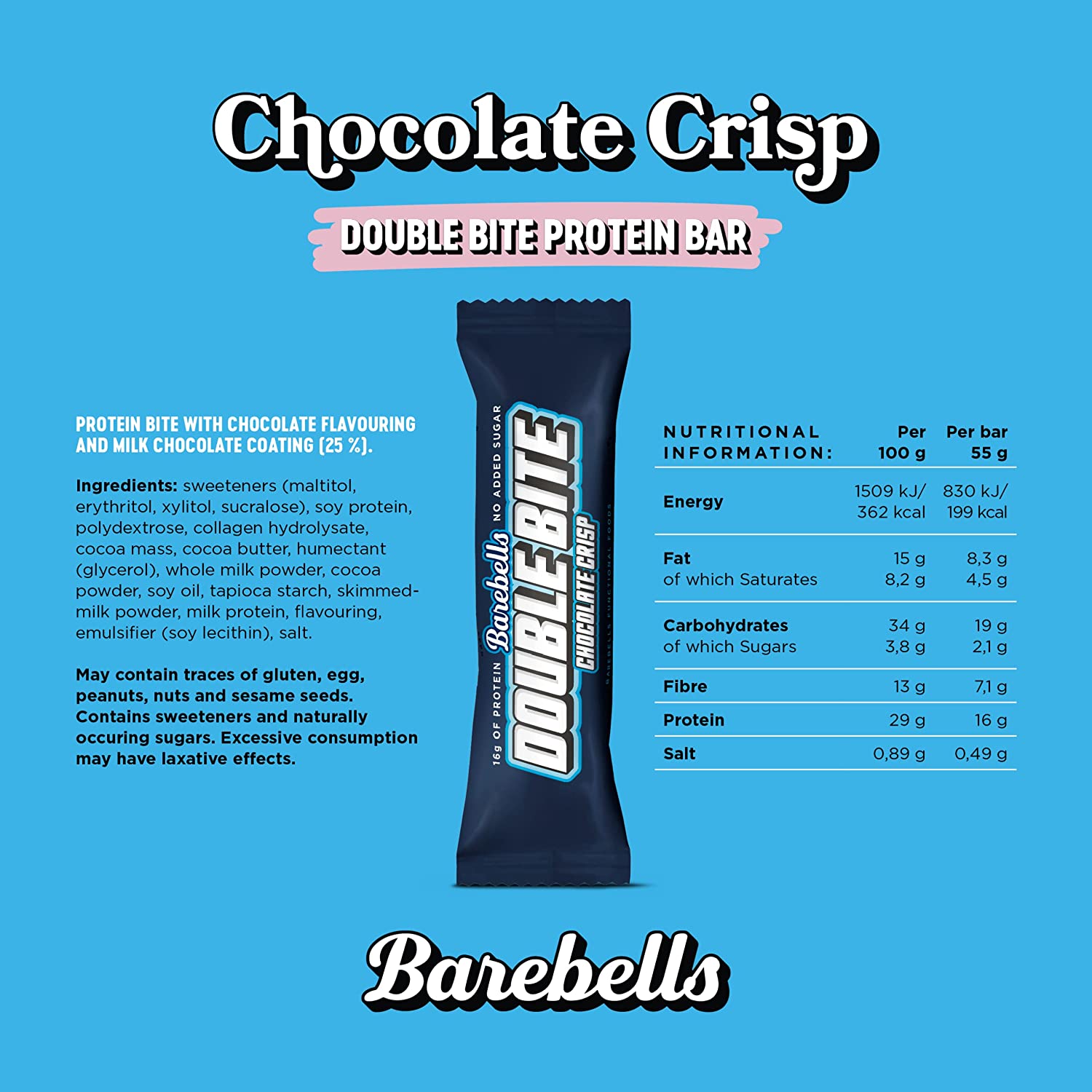 Barebells Protein Bar - Double Bite Chocolate Crisp (1 Box -12 bars)