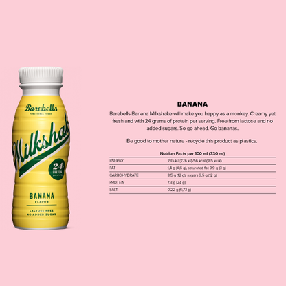[Barebells] Lactose Free & No Added Sugar Milkshake - 3 Bottles (Strawberry, Banana & Chocolate)