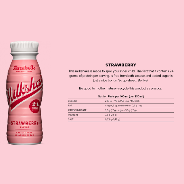 SUPER SAVING Barebells Strawberry Protein Milkshake – Lactose-Free & No Added Sugar (8 x 330ml)